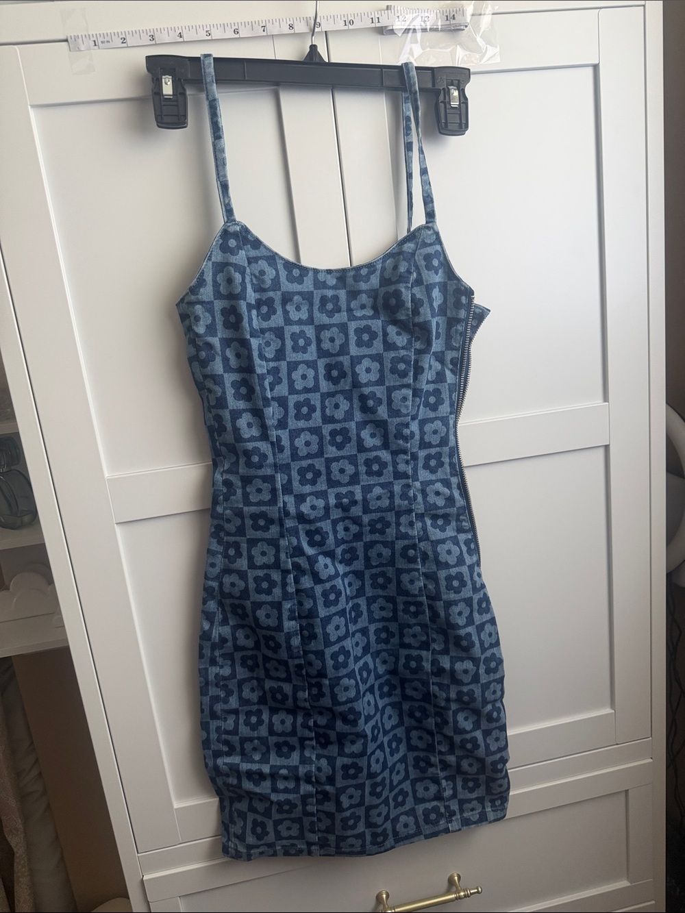 Blue Floral Check Slip Dress